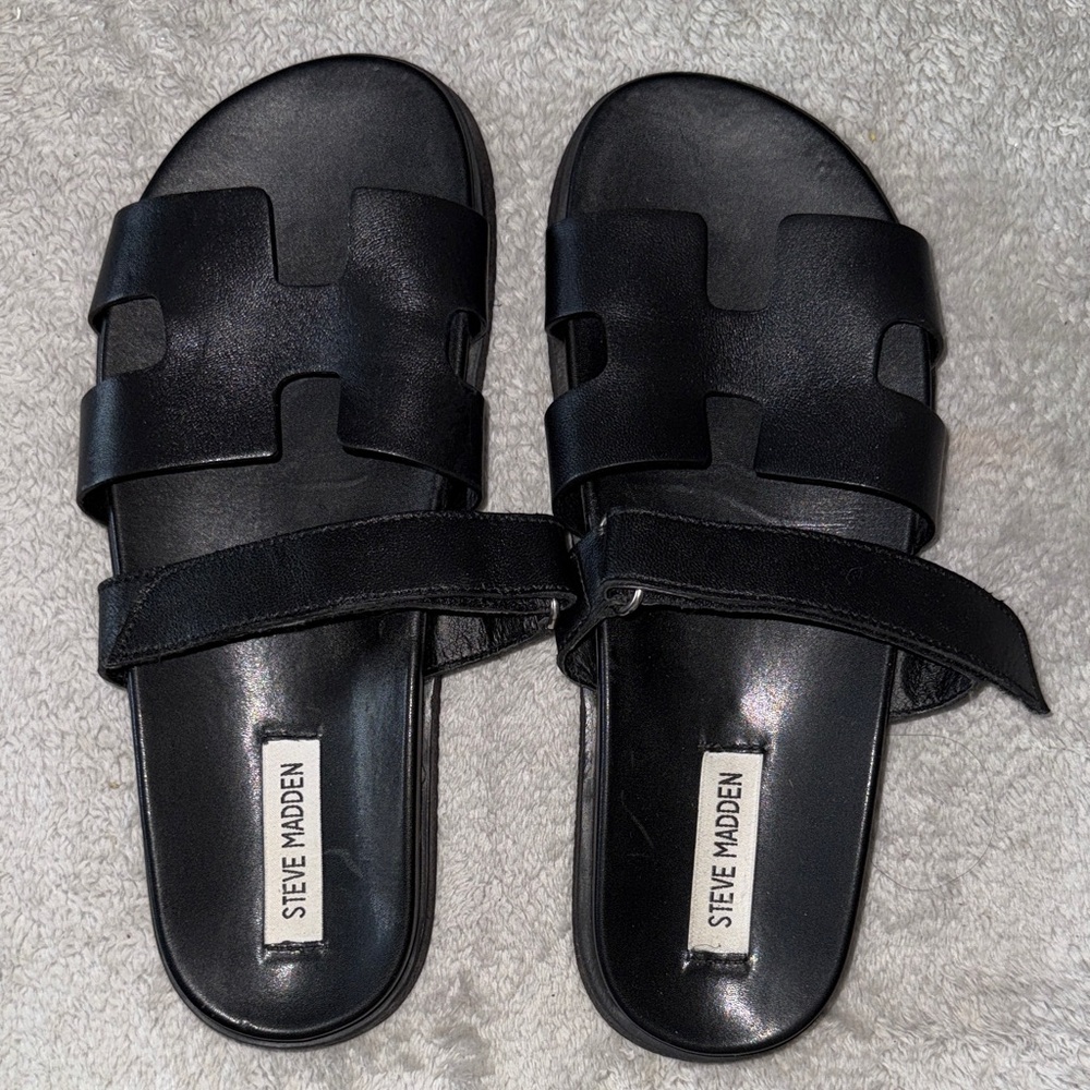 Steve Madden Black Leather Slides